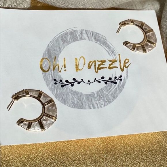 Gold Filled Mother of Pearl Statement Hoops - Picture 9 of 10